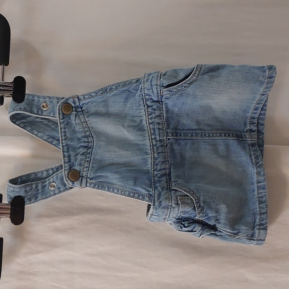 Old Navy Infant Girl Ruffled Denim Overall Dress. Size 3-6 Mos